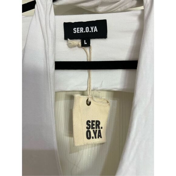 Revolve SER.O.YA Dress Womens Size Large White Lana Mini Sleeveless Halter Shrug - Picture 4 of 12